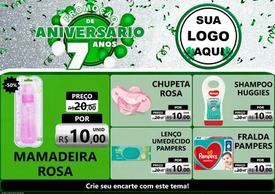 Modelo de Encarte para Encarte A4 Horizontal com o tema Promoção de Aniversário - 7 Anos para Bebês