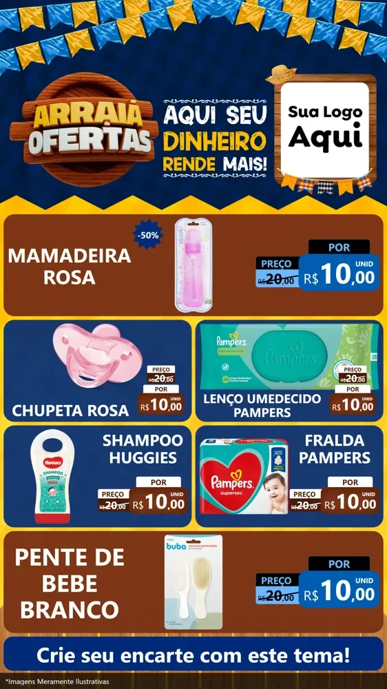 Modelo de TV para TV Vertical com o tema Arraiá de Ofertas - Junina para Bebês