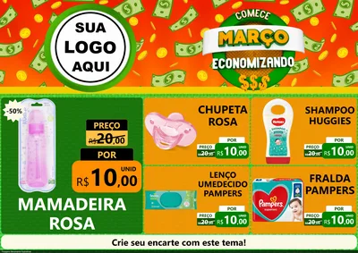 Modelo de Encarte para Encarte A4 Horizontal com o tema Comece Março Economizando para Bebês