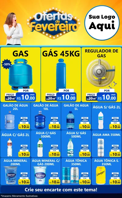 Modelo de Encarte para Encarte Grande com o tema Ofertas de Fevereiro para Água e gás