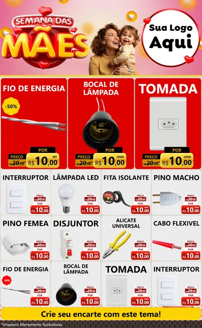 Modelo de Encarte para Encarte Grande com o tema Semana das Mães para Materiais Elétricos