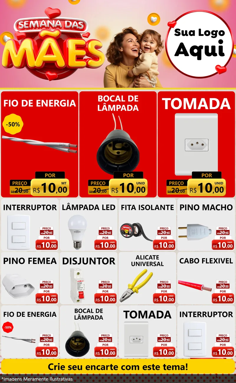 Modelo de Encarte para Encarte Grande com o tema Semana das Mães para Materiais Elétricos