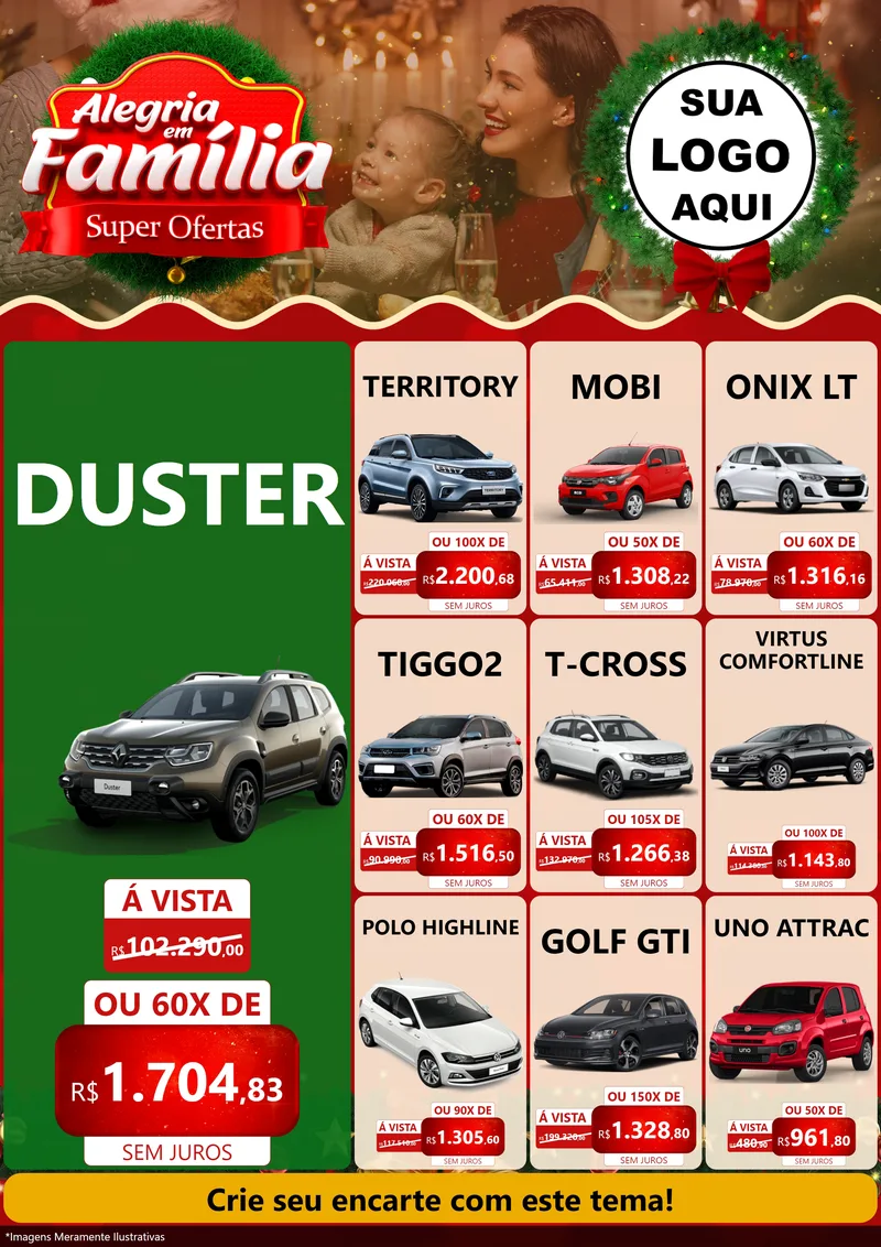 Modelo de Encarte para Encarte A4 Vertical com o tema Alegria Em Família - Super Ofertas para Concessionaria de Carros