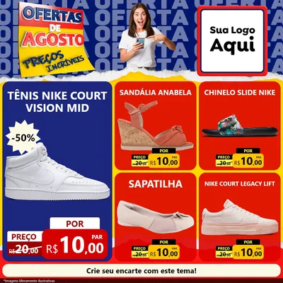 Modelo de Rede Social para Feed Facebook com o tema Ofertas de Agosto - Preços Incríveis para Calçados