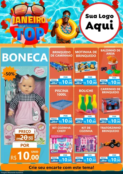 Modelo de Encarte para Encarte A4 Vertical com o tema Janeiro Top para Brinquedos
