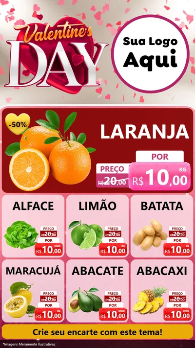Modelo de Rede Social para Stories com o tema Valentine's Day para Hortifrúti