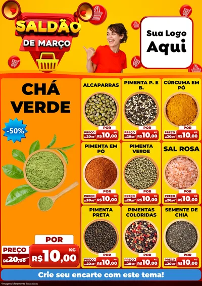 Modelo de Encarte para Encarte A4 Vertical com o tema Saldão de Março para Produtos Naturais