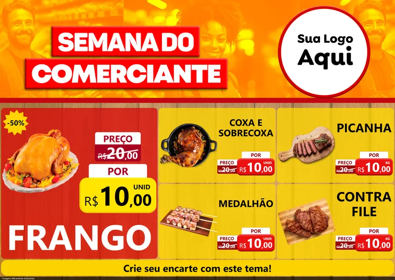Modelo de Encarte para Encarte A4 Horizontal com o tema Semana do Comerciante para Assados