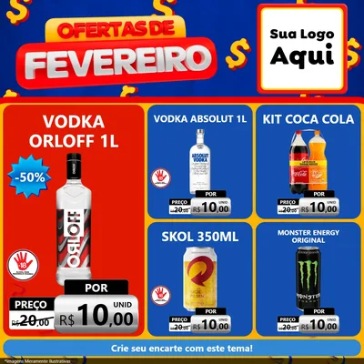 Modelo de Rede Social para Feed Facebook com o tema Ofertas de Fevereiro para Distribuidora de bebidas