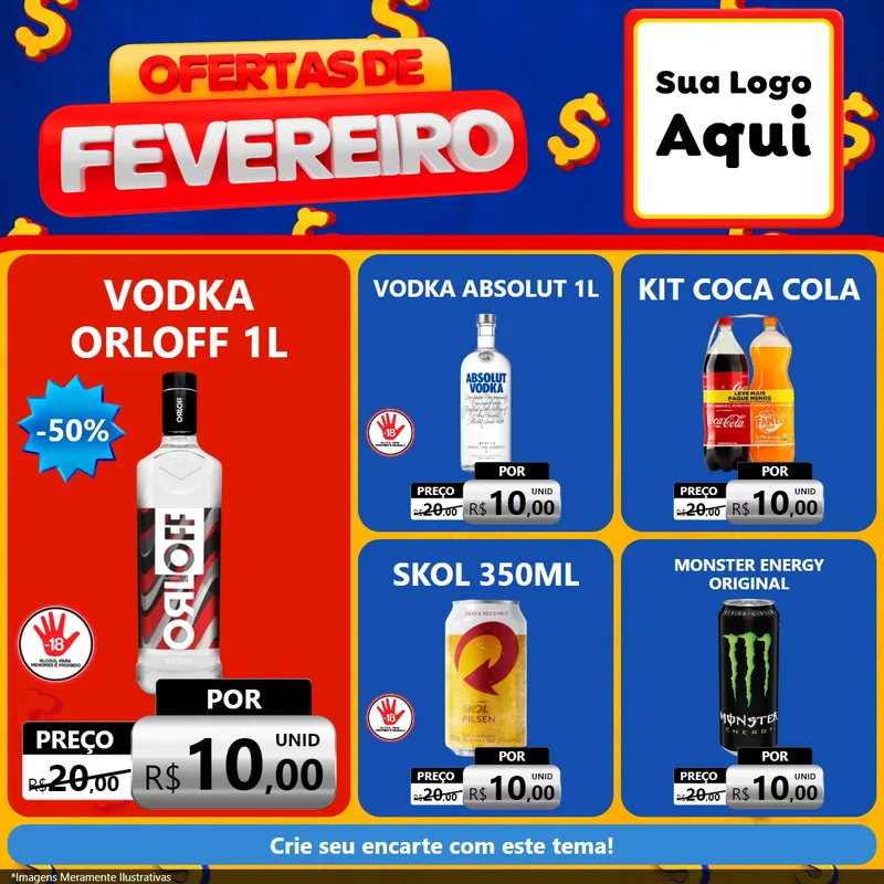 Modelo de Rede Social para Feed Facebook com o tema Ofertas de Fevereiro para Distribuidora de bebidas