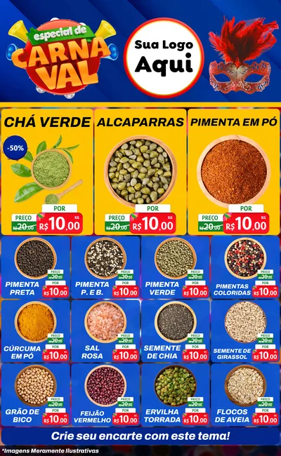 Modelo de Encarte para Encarte Grande com o tema Especial de Carnaval para Produtos Naturais