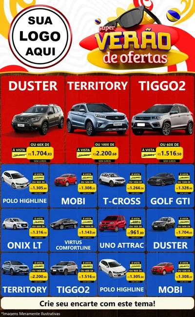 Modelo de Encarte para Encarte Grande com o tema Super Verão de Ofertas para Concessionaria de Carros