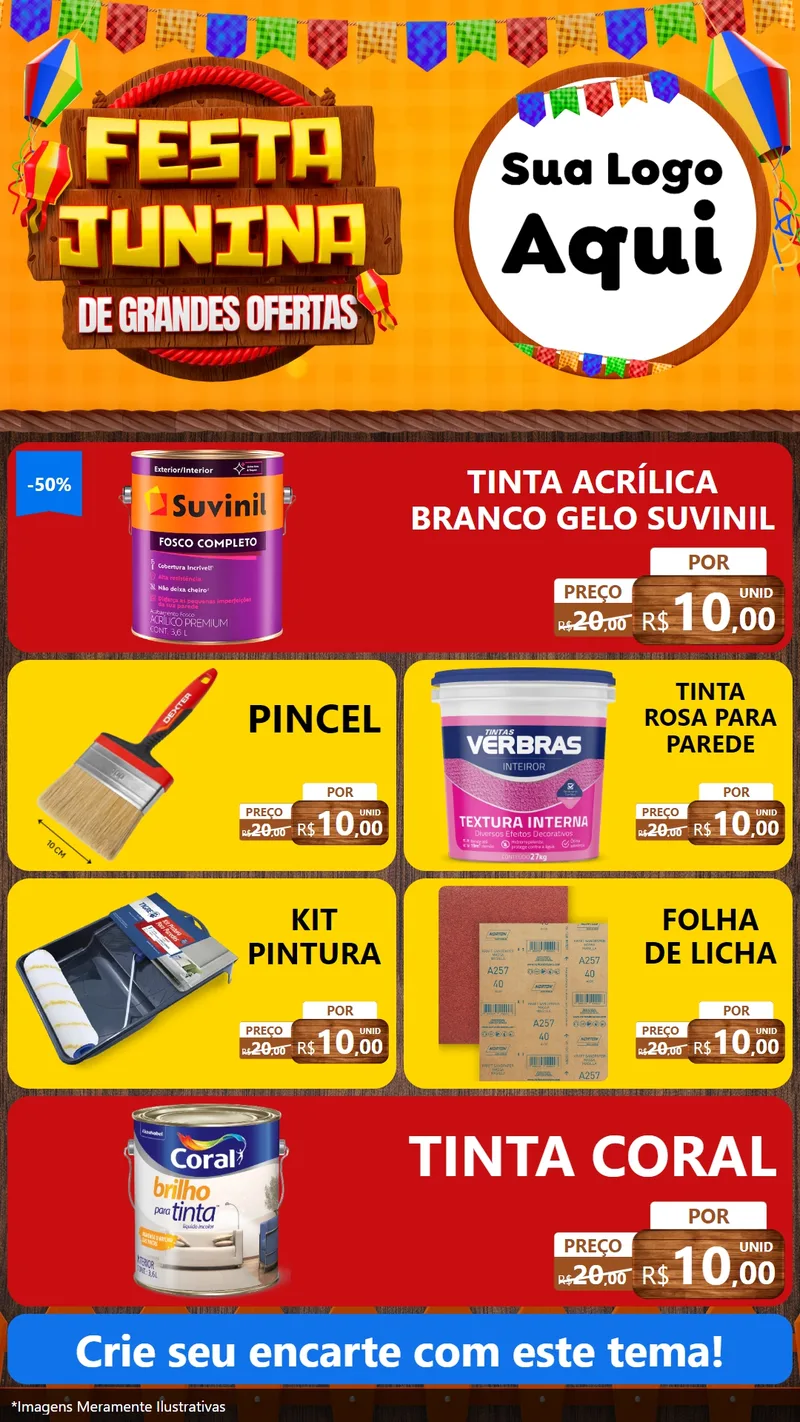 Modelo de TV para TV Vertical com o tema Festa Junina de Grandes Ofertas para Tintas e Ferramentas