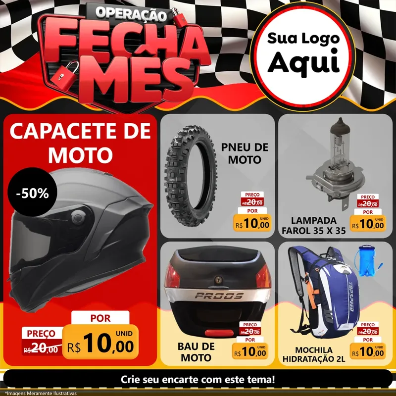 Modelo de Rede Social para Feed Facebook com o tema Operação Fecha Mês - Auto Moto para Moto peças