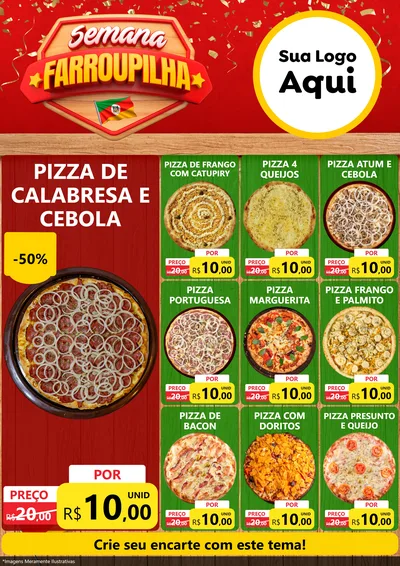 Modelo de Encarte para Encarte A4 Vertical com o tema Semana Farroupilha para Pizzaria