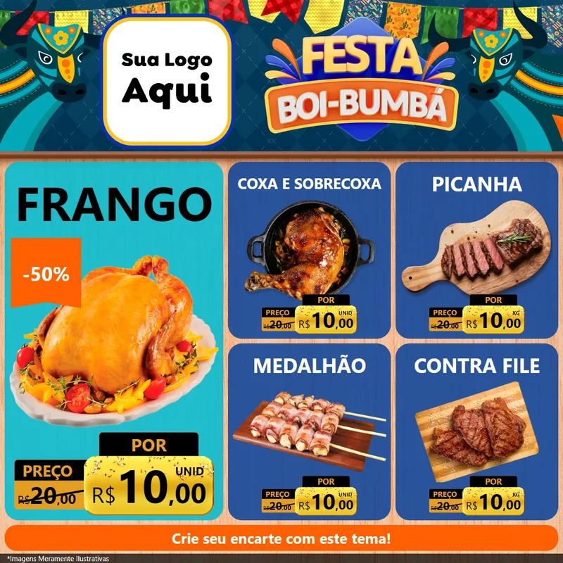 Modelo de Rede Social para Feed Facebook com o tema Festa Boi Bumbá para Assados
