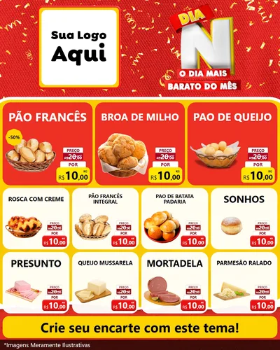 Modelo de Rede Social para Feed Instagram com o tema Dia N o Dia Mais Barato do Mês para Padaria