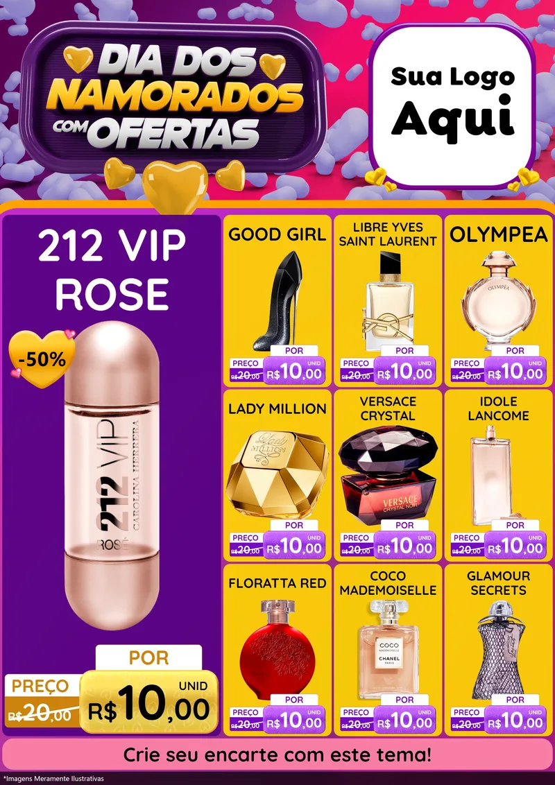 Modelo de Encarte para Encarte A4 Vertical com o tema Dia Dos Namorados Com Ofertas para Perfumes