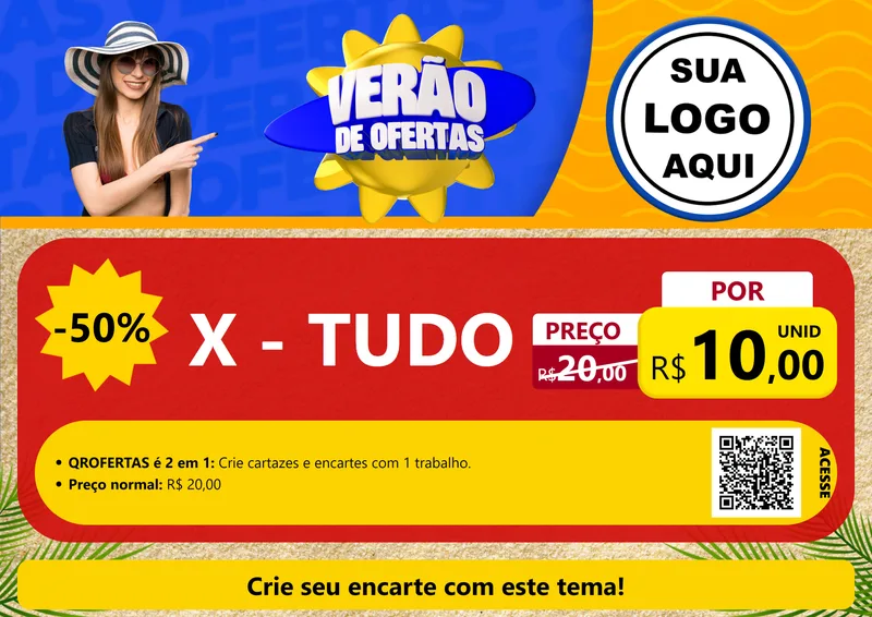 Modelo de Cartaz para Cartaz A4 Horizontal com o tema Verão de Ofertas para Hamburgueria