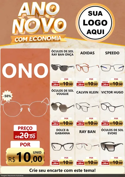 Modelo de Encarte para Encarte A4 Vertical com o tema Ano Novo Com Economia para Óticas