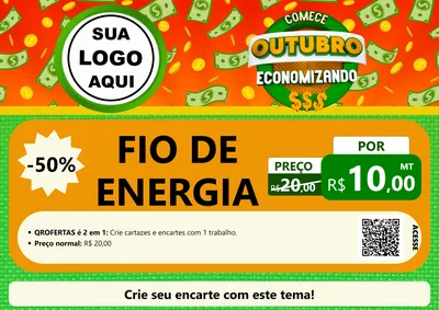 Modelo de Cartaz para Cartaz A4 Horizontal com o tema Comece Outubro Economizando para Materiais Elétricos