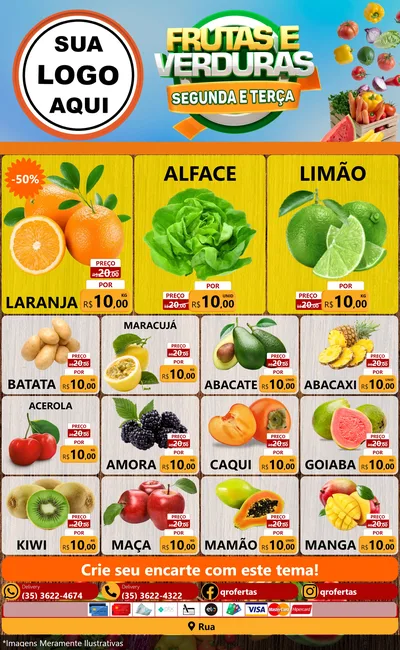 Modelo de Encarte para Encarte Grande com o tema Frutas e Verduras Segunda e Terça para Hortifrúti