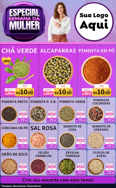 Modelo de Encarte para Encarte Grande com o tema Especial Semana da Mulher para Produtos Naturais