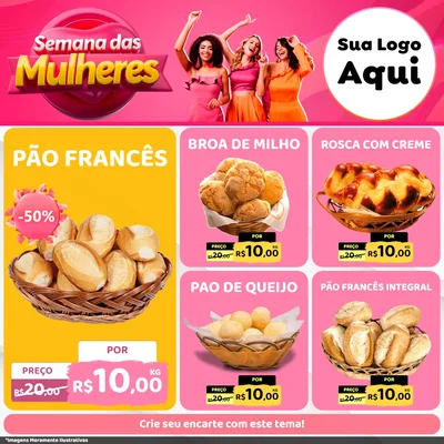 Modelo de Rede Social para Feed Facebook com o tema Semana das Mulheres para Padaria