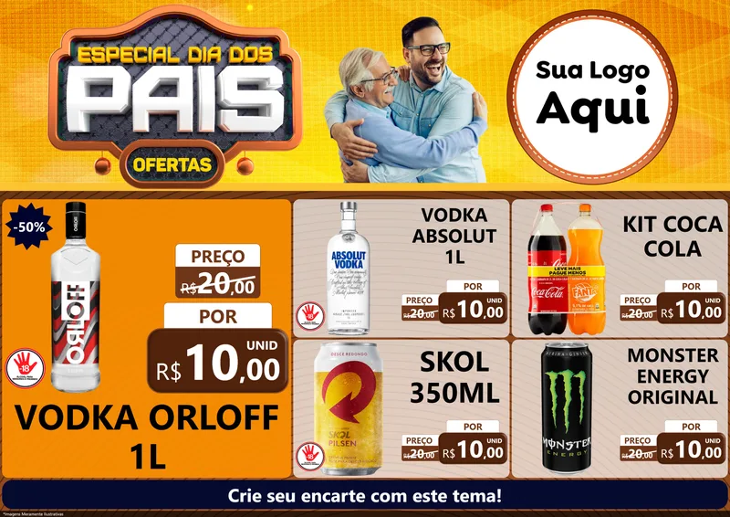 Modelo de Encarte para Encarte A4 Horizontal com o tema Especial Dia dos Pais para Distribuidora de bebidas