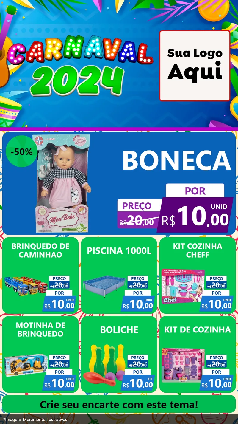 Modelo de Rede Social para Stories com o tema Carnaval 2027 para Brinquedos