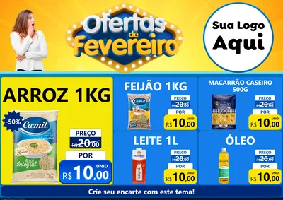 Modelo de Encarte para Encarte A4 Horizontal com o tema Ofertas de Fevereiro para Supermercado