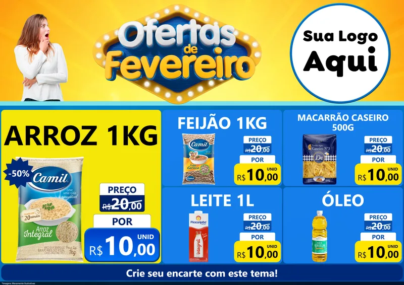 Modelo de Encarte para Encarte A4 Horizontal com o tema Ofertas de Fevereiro para Supermercado