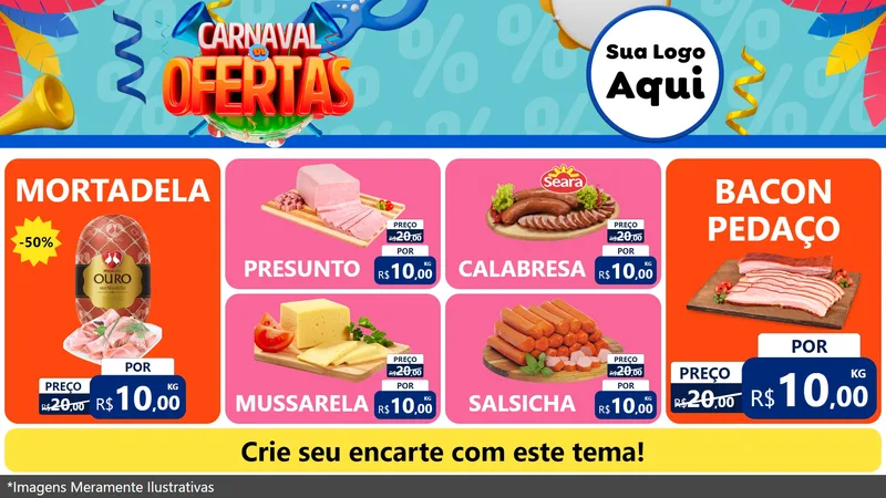 Modelo de TV para TV Horizontal com o tema Carnaval de Ofertas para Frios e Laticínios