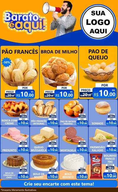 Modelo de Encarte para Encarte Grande com o tema Barato é aqui para Padaria