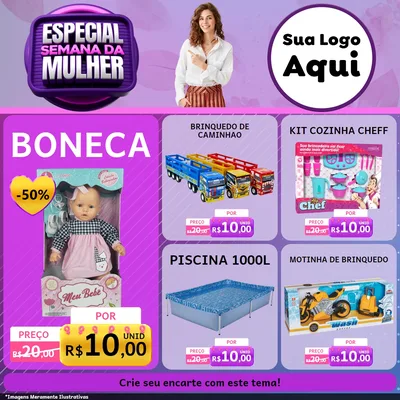 Modelo de Rede Social para Feed Facebook com o tema Especial Semana da Mulher para Brinquedos
