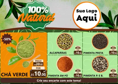 Modelo de Encarte para Encarte A4 Horizontal com o tema 100% Natural para Produtos Naturais
