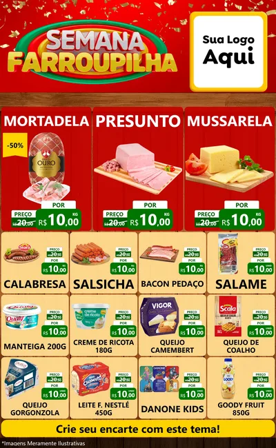 Modelo de Encarte para Encarte Grande com o tema Semana Farroupilha para Frios e Laticínios
