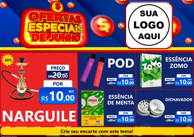 Modelo de Encarte para Encarte A4 Horizontal com o tema Ofertas Especiais de Junho para Tabacaria