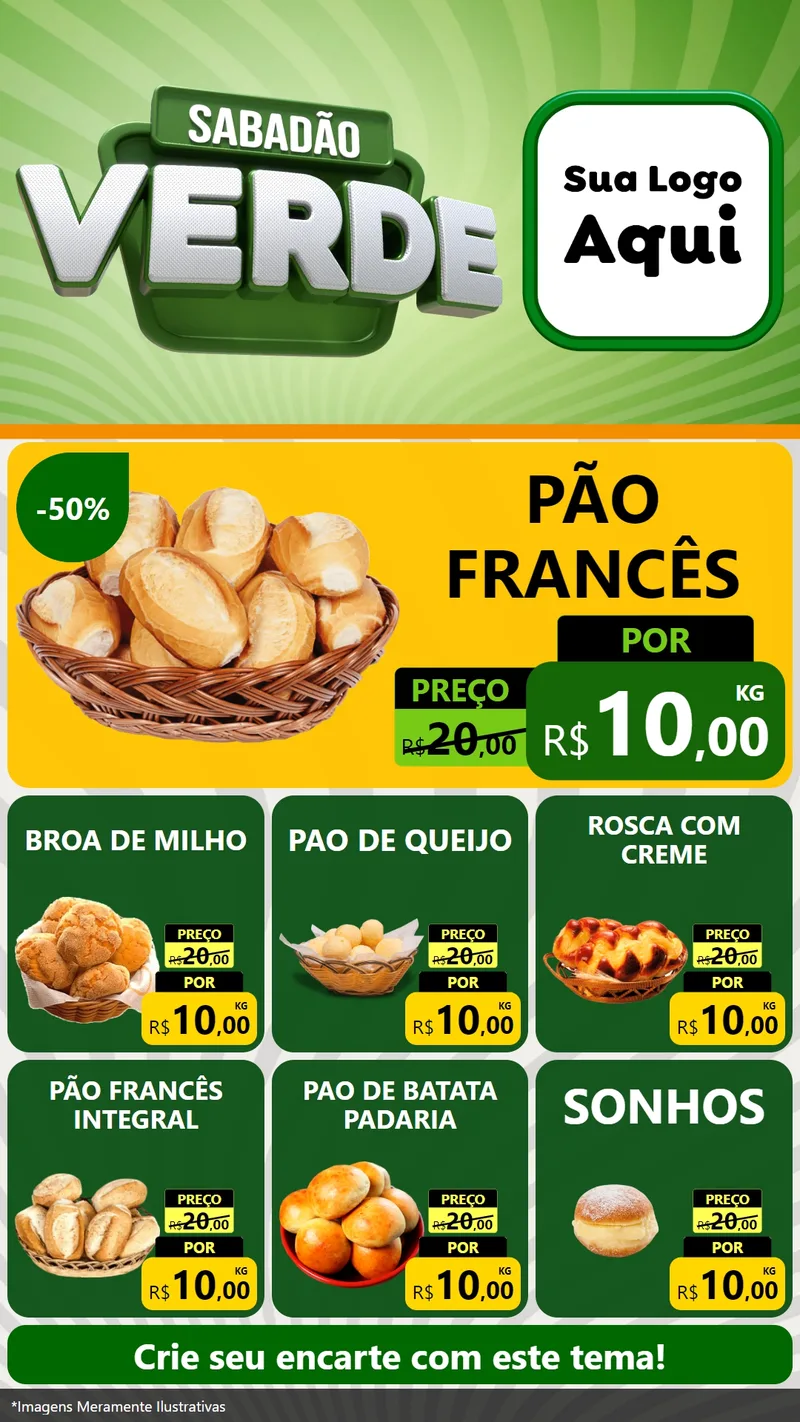 Modelo de Rede Social para Stories com o tema Sabadão Verde para Padaria