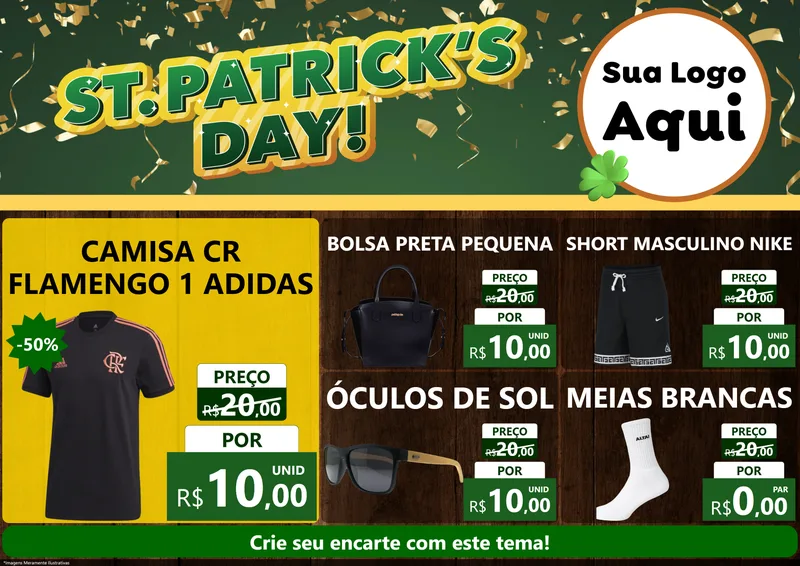 Modelo de Encarte para Encarte A4 Horizontal com o tema St Patriks Day para Roupas e acessórios