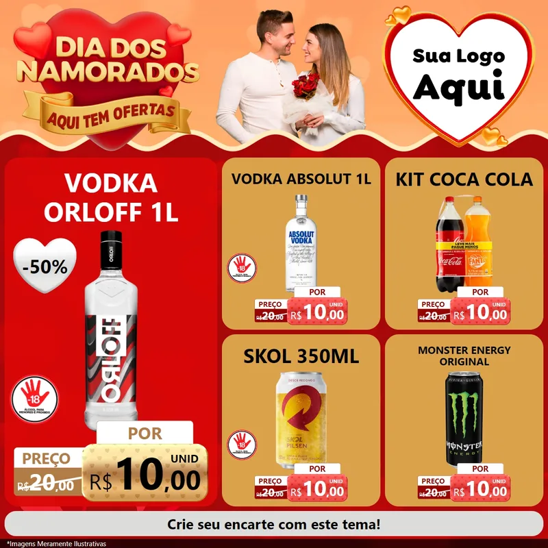 Modelo de Rede Social para Feed Facebook com o tema Dia dos Namorados - Aqui Tem Ofertas para Distribuidora de bebidas