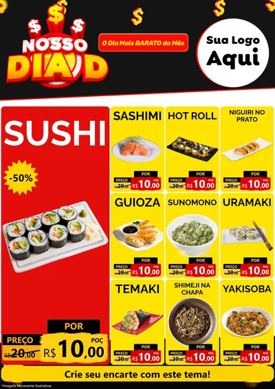 Modelo de Encarte para Encarte A4 Vertical com o tema Nosso Dia D para Comida japonesa