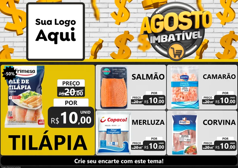Modelo de Encarte para Encarte A4 Horizontal com o tema Agosto imbatível para Peixaria