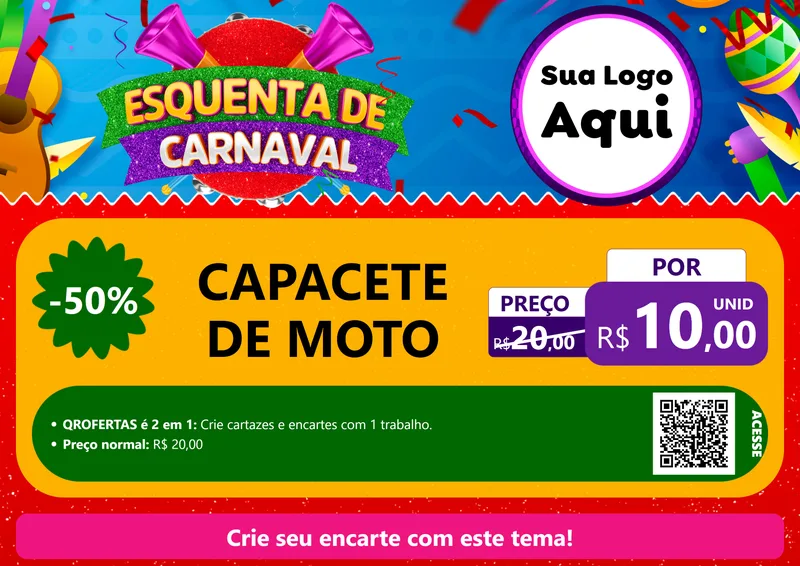 Modelo de Cartaz para Cartaz A4 Horizontal com o tema Esquenta de Carnaval para Moto peças