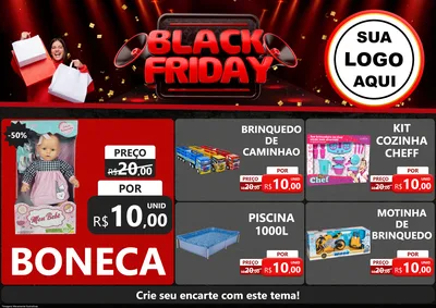 Modelo de Encarte para Encarte A4 Horizontal com o tema Black Friday para Brinquedos