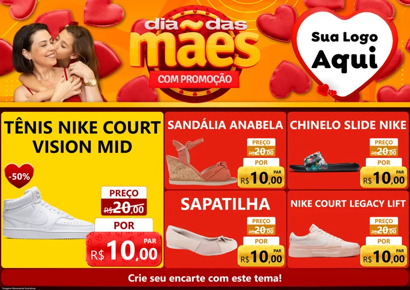 Modelo de Encarte para Encarte A4 Horizontal com o tema Dia das Mães com Promoção para Calçados