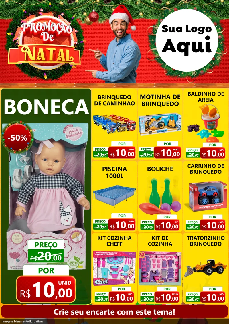 Modelo de Encarte para Encarte A4 Vertical com o tema Promoção de Natal para Brinquedos