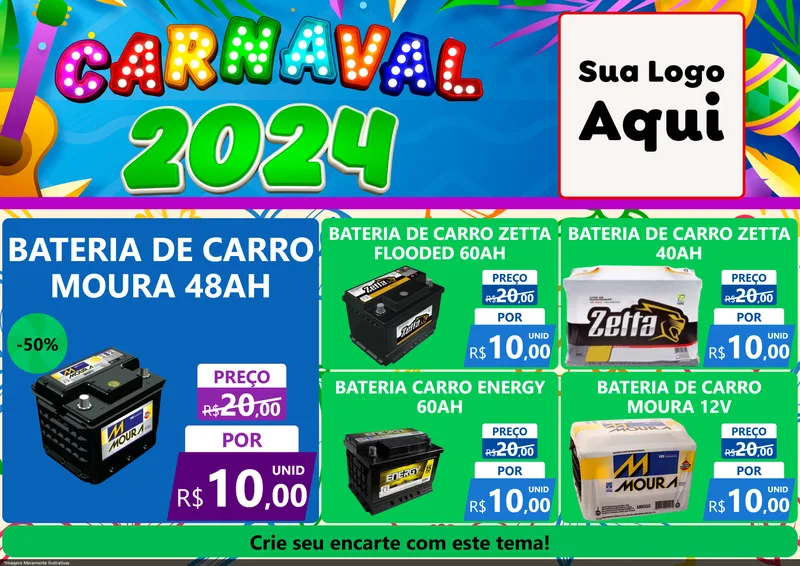 Modelo de Encarte para Encarte A4 Horizontal com o tema Carnaval 2027 para Baterias Elétricas