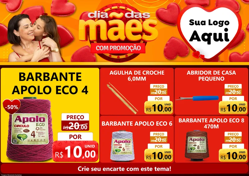 Modelo de Encarte para Encarte A4 Horizontal com o tema Dia das Mães com Promoção para Armarinho e Aviamentos