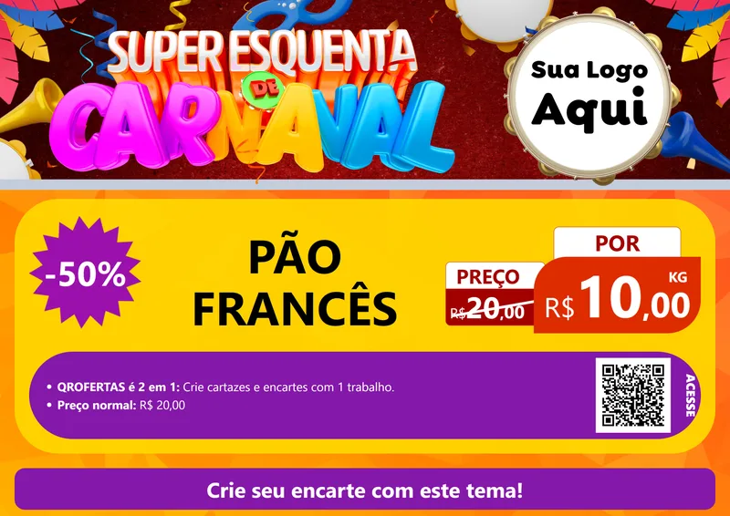 Modelo de Cartaz para Cartaz A4 Horizontal com o tema Super Esquenta de Carnaval para Padaria